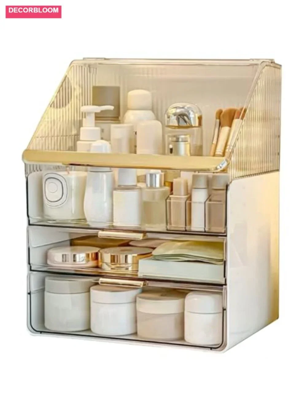 Large Makeup Organizer Countertop Vanity Cosmetic Storage with Acrylic Cover